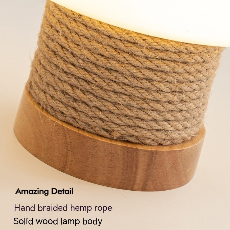 Japanese Cream Mushroom Lamp - Handcrafted Oak & Glass Bedside Light