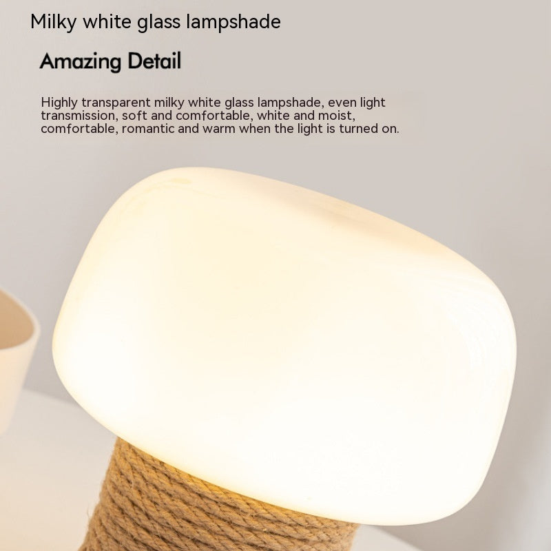 Japanese Cream Mushroom Lamp - Handcrafted Oak & Glass Bedside Light