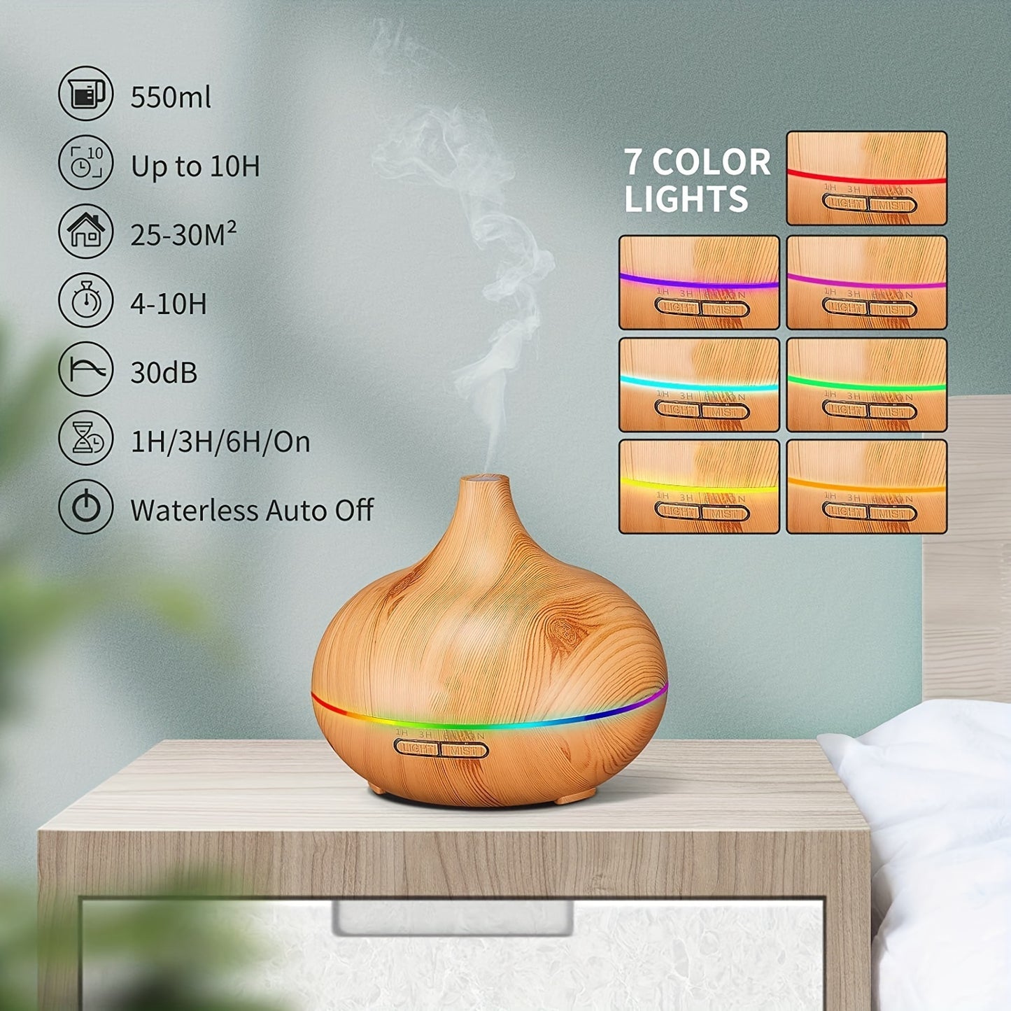 550ML Aromatherapy Oil Diffuser, Auto Shut-Off When Water Runs Out - Essential Oil Aromatherapy Diffuser With 6 Bottles Of 10ML Essential Oil Set --Sales On Temu And Shein Are Prohibited